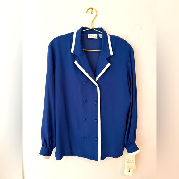 Liz Claiborne Vintage 80s Blue Nautical Blouse Size 4 NWT - Picture 1 of 6